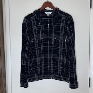 Christopher & Banks Black and White plaid Zip-Up with Hood